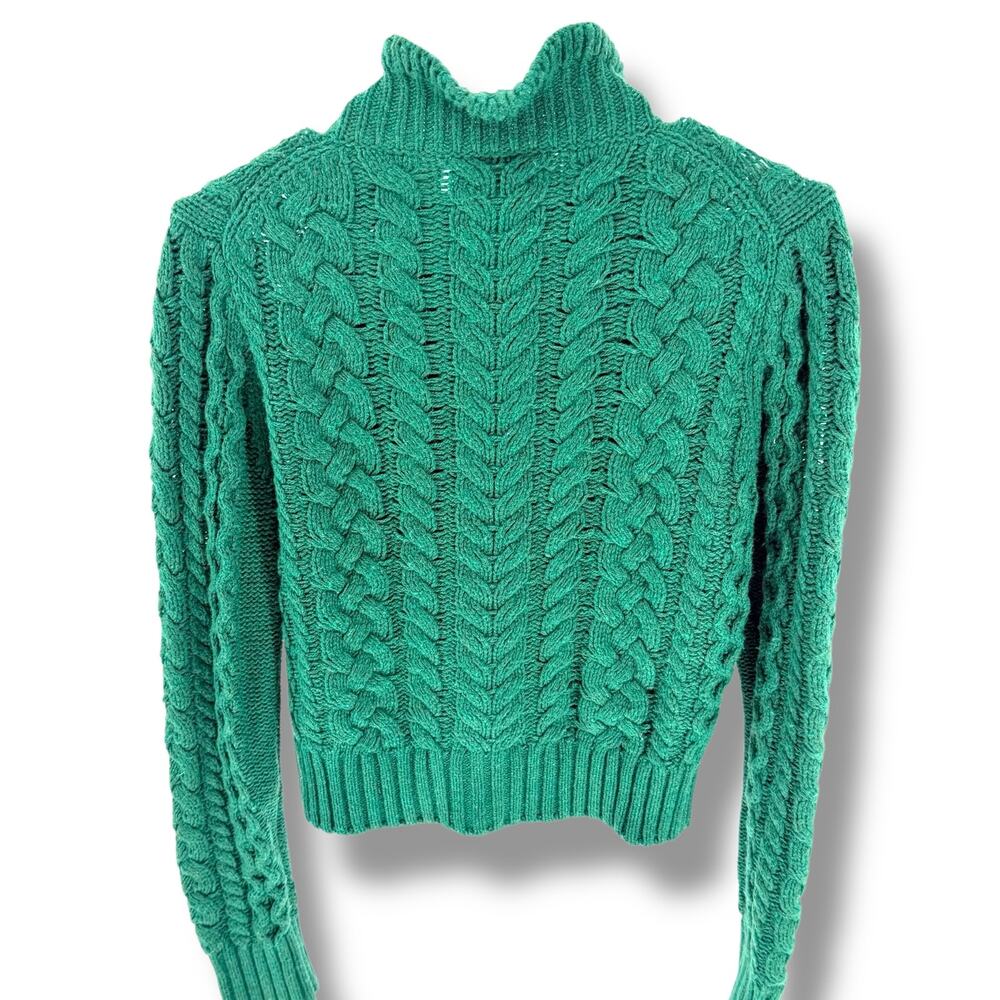 JCrew Cable Knit Cardigan Womens Small Green Gold Crest Buttons Dark Academia - Picture 6 of 14